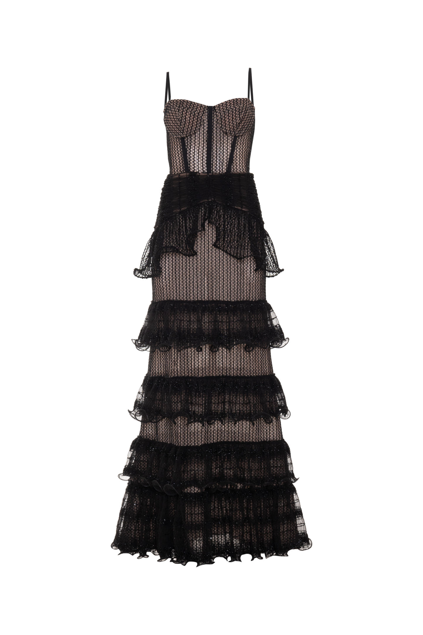 VESTIDO LONGO TULE TRANSPARENCY PRETO
