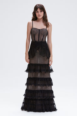 VESTIDO LONGO TULE TRANSPARENCY PRETO