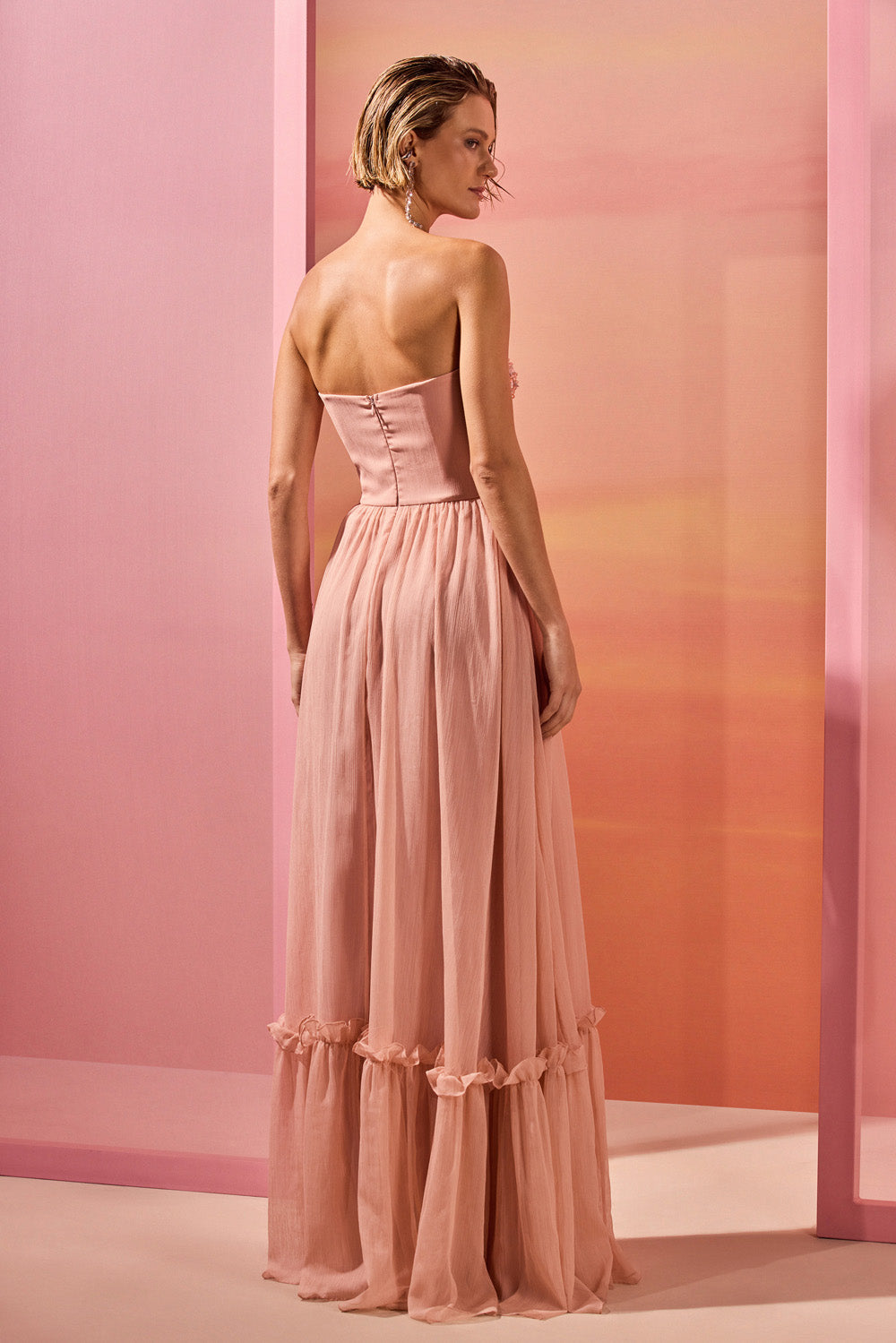 VESTIDO LONGO CHIFFON DAYDREAM LARANJA CLARO