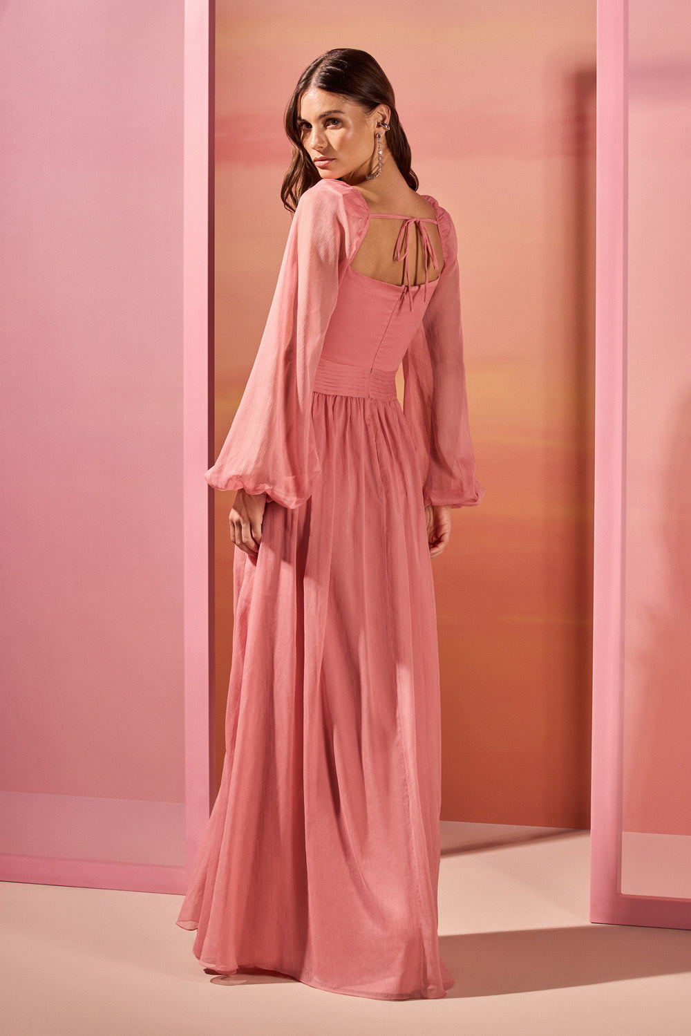 VESTIDO LONGO CHIFFON DAYDREAM ROSA