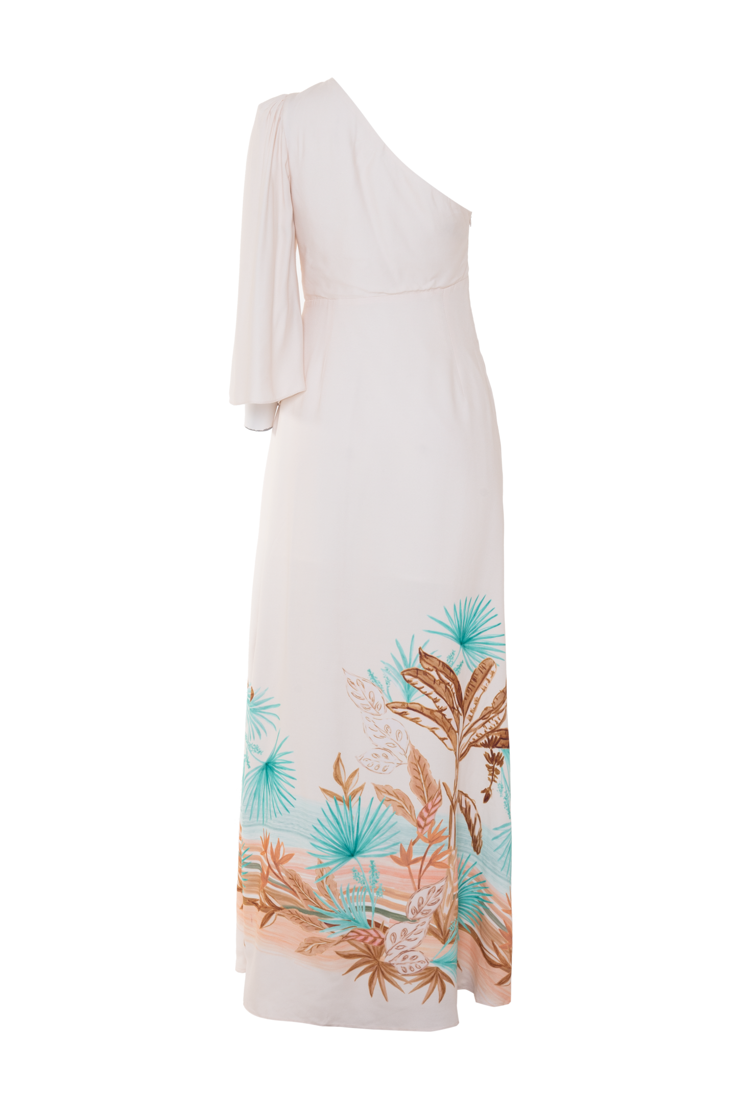VESTIDO LONGO TROPICAL BANANEIRA BEGE