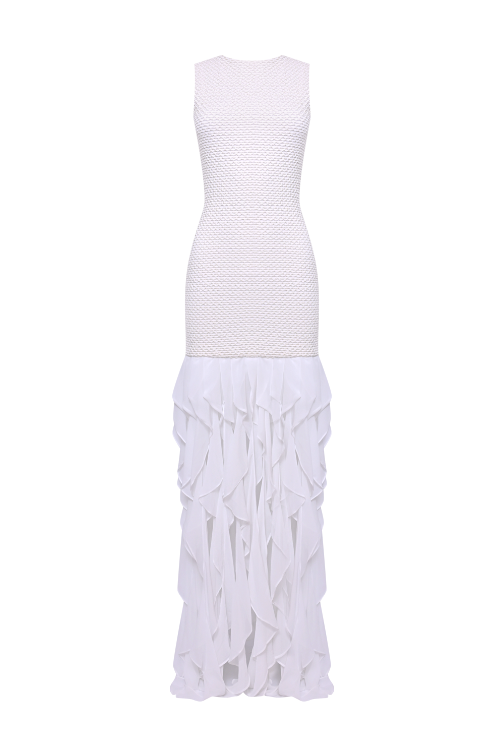 VESTIDO LONGO MALHA GAVEA OFF WHITE