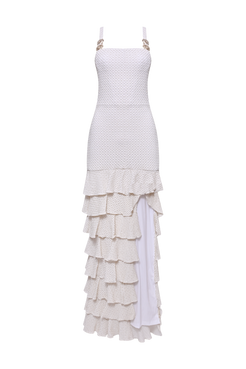 VESTIDO LONGO MALHA GAVEA OFF WHITE