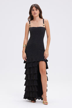 VESTIDO LONGO MALHA GAVEA PRETO