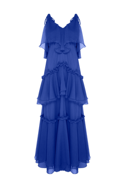 VESTIDO LONGO SILKY PLISSE ÉCHO AZUL