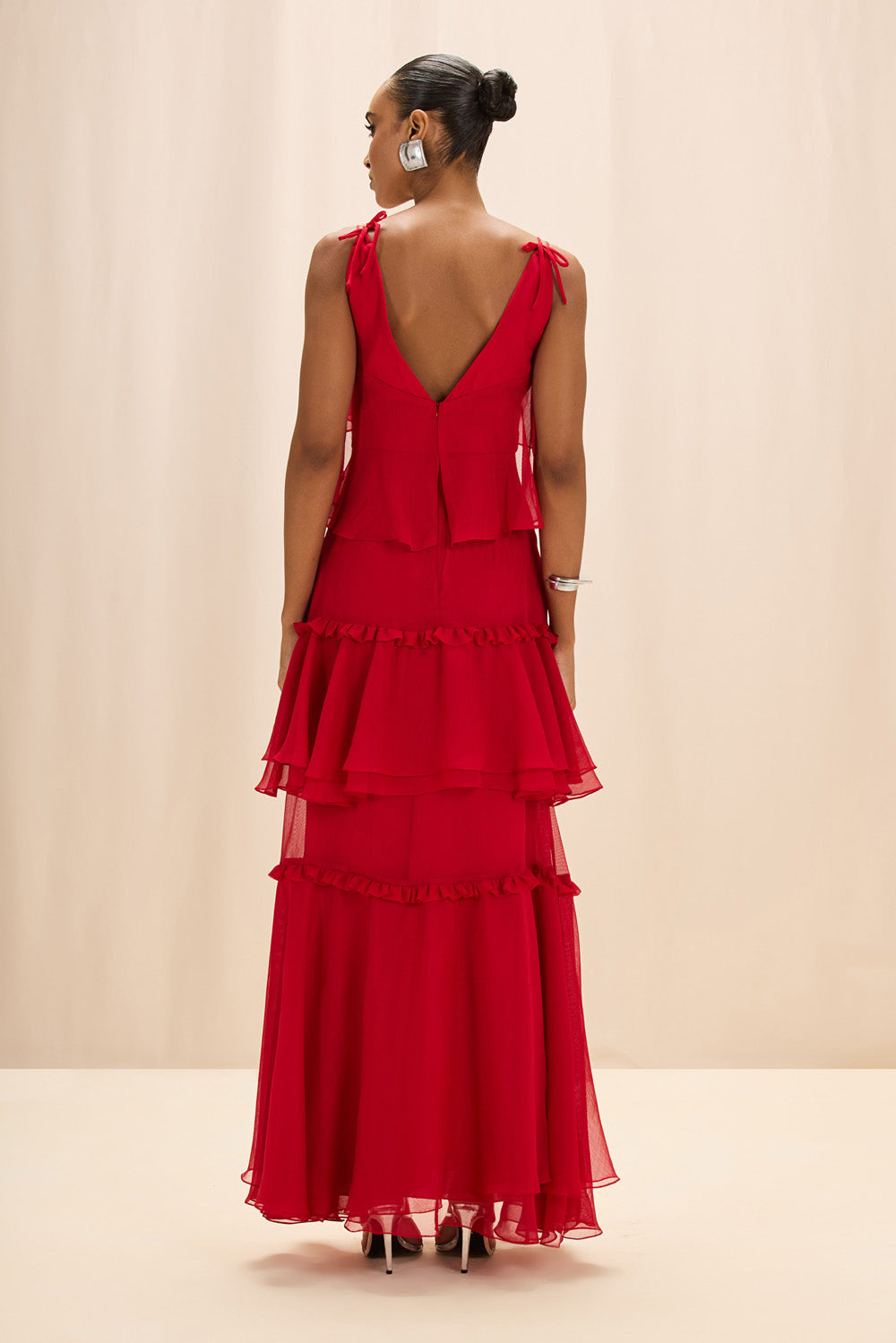 VESTIDO LONGO SILKY PLISSE ÉCHO VERMELHO