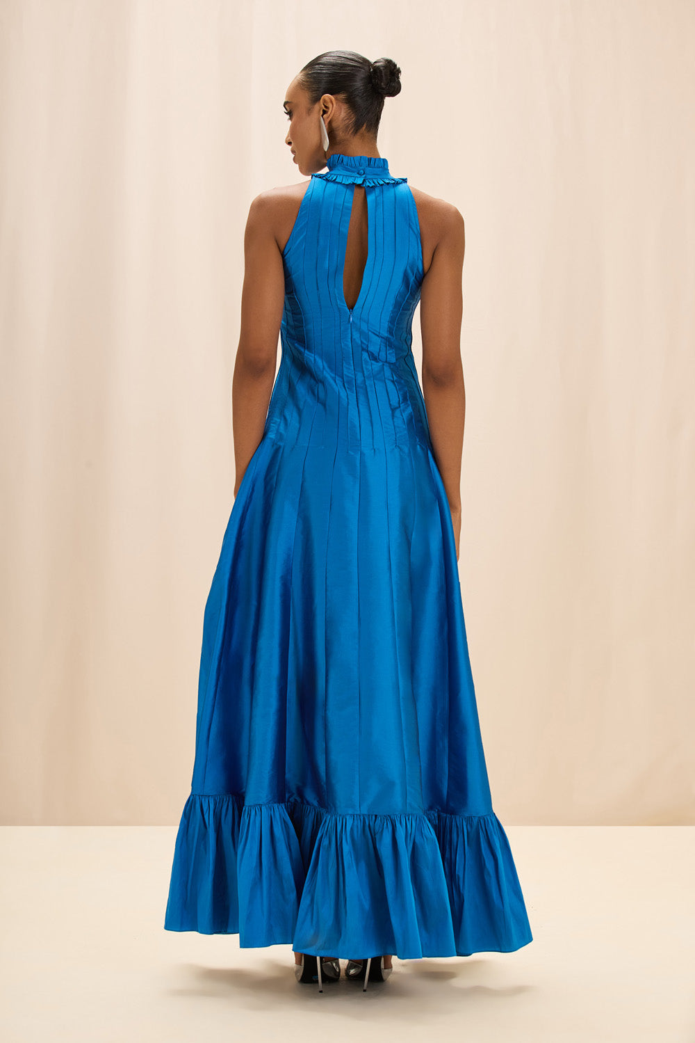 VESTIDO LONGO TAFETÁ SAFIRA AZUL