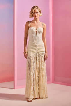 VESTIDO LONGO SAMBA FRINGE OFF WHITE
