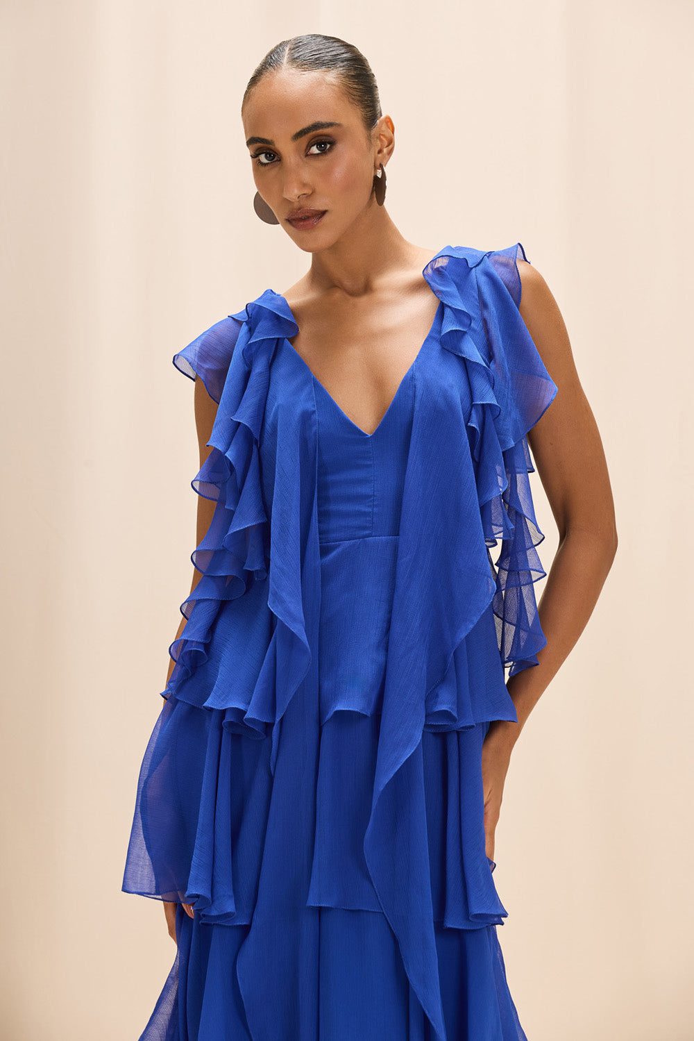 VESTIDO LONGO SILKY PLISSE ÉCHO AZUL