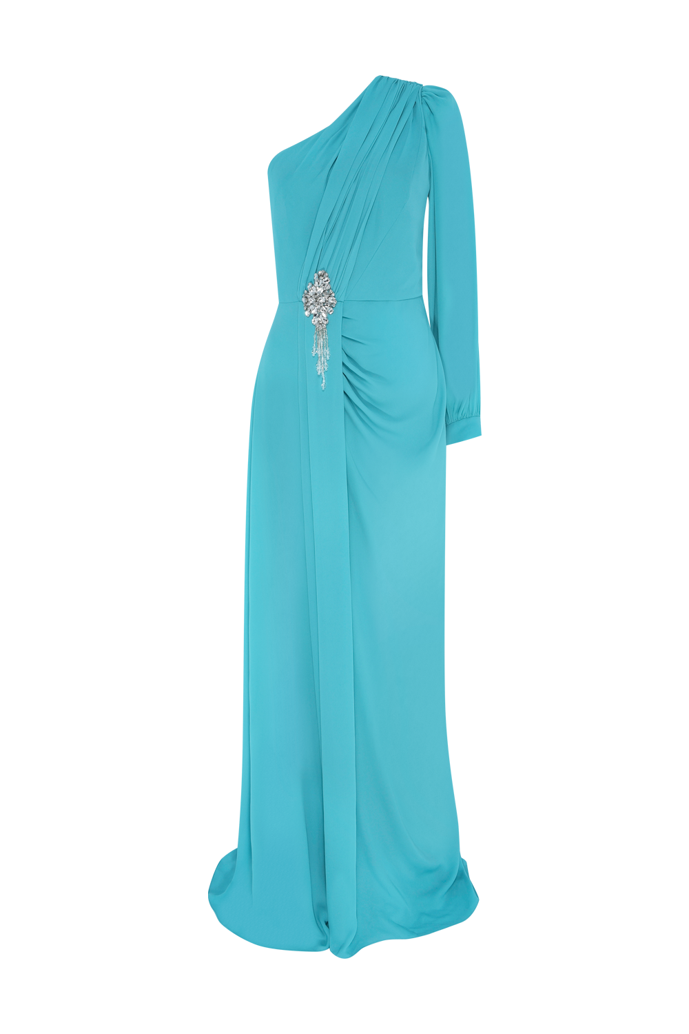 VESTIDO LONGO OMBRO ÚNICO CREPE GRACE AZUL