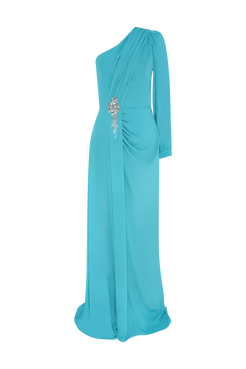 VESTIDO LONGO OMBRO ÚNICO CREPE GRACE AZUL