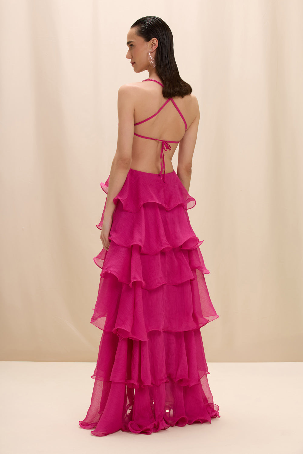 VESTIDO LONGO CHIFFON CARMEN ROSA