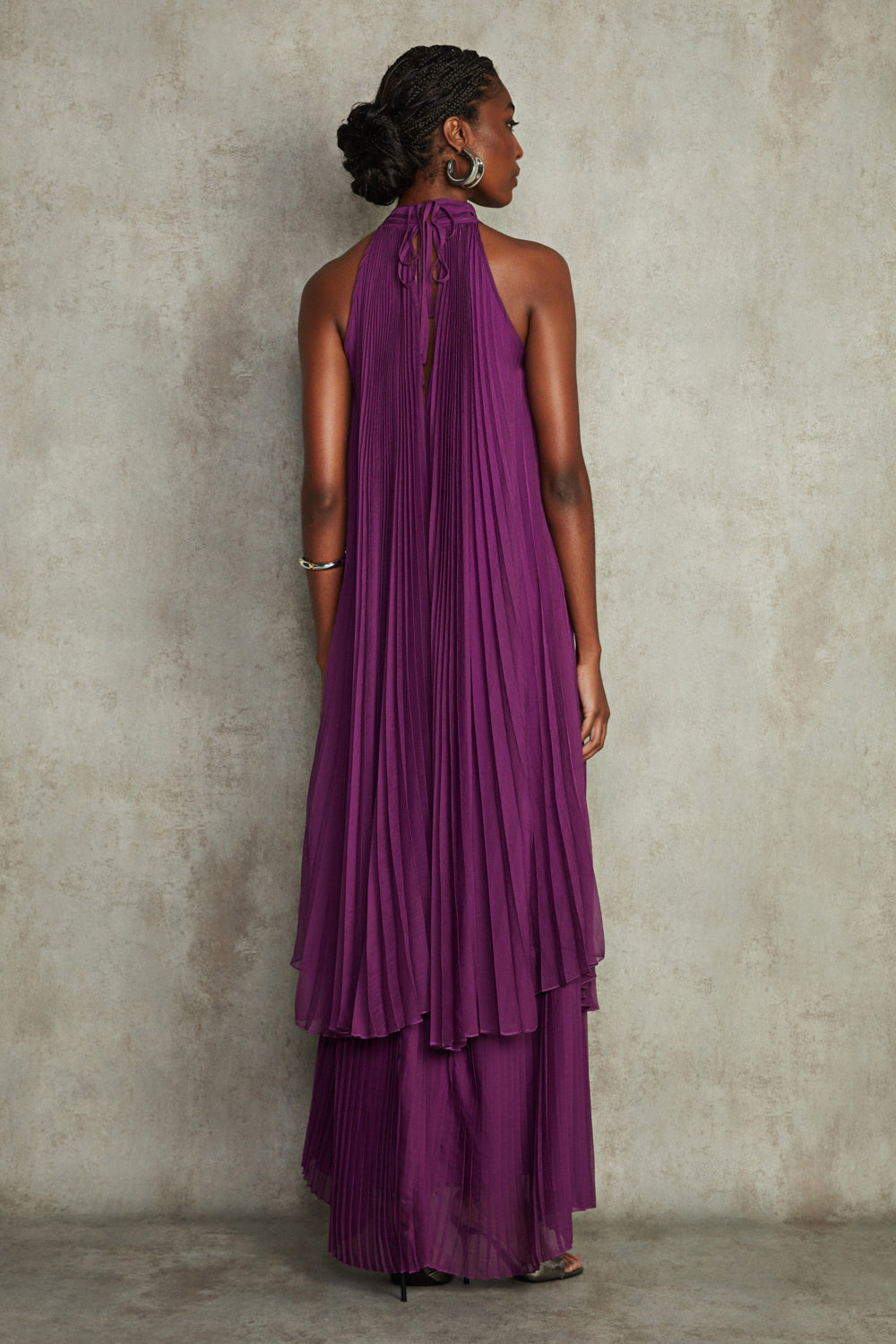 VESTIDO LONGO SILK PLISSE MAYA ROXO