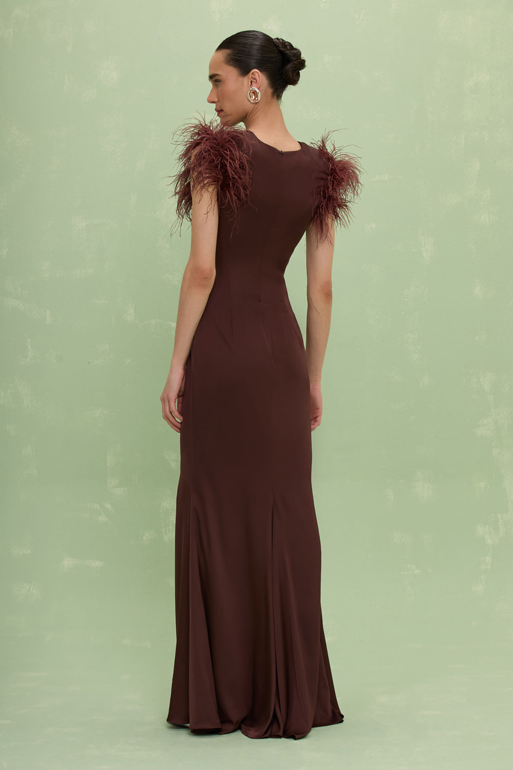 VESTIDO LONGO CETIM ISABEL MARROM