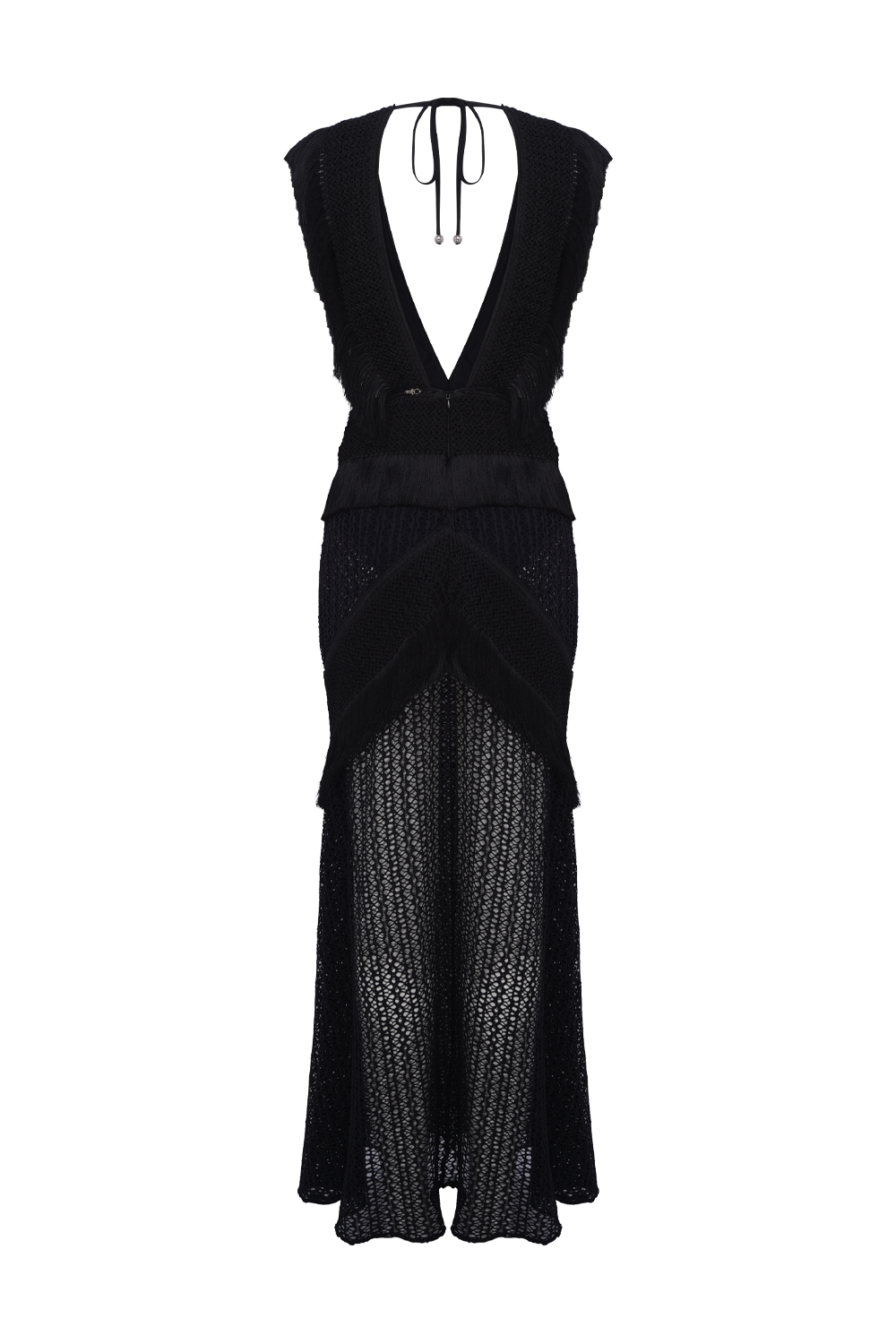 VESTIDO LONGO AYLA FRINGE PRETO