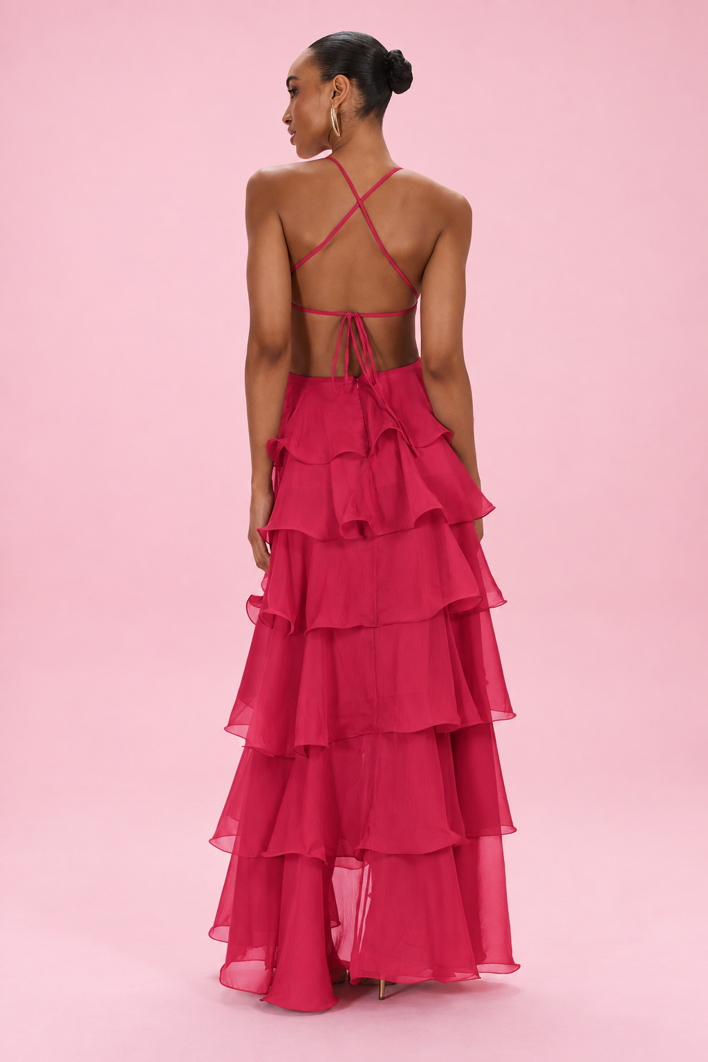 VESTIDO LONGO FLORAL CHIFFON VERMELHO