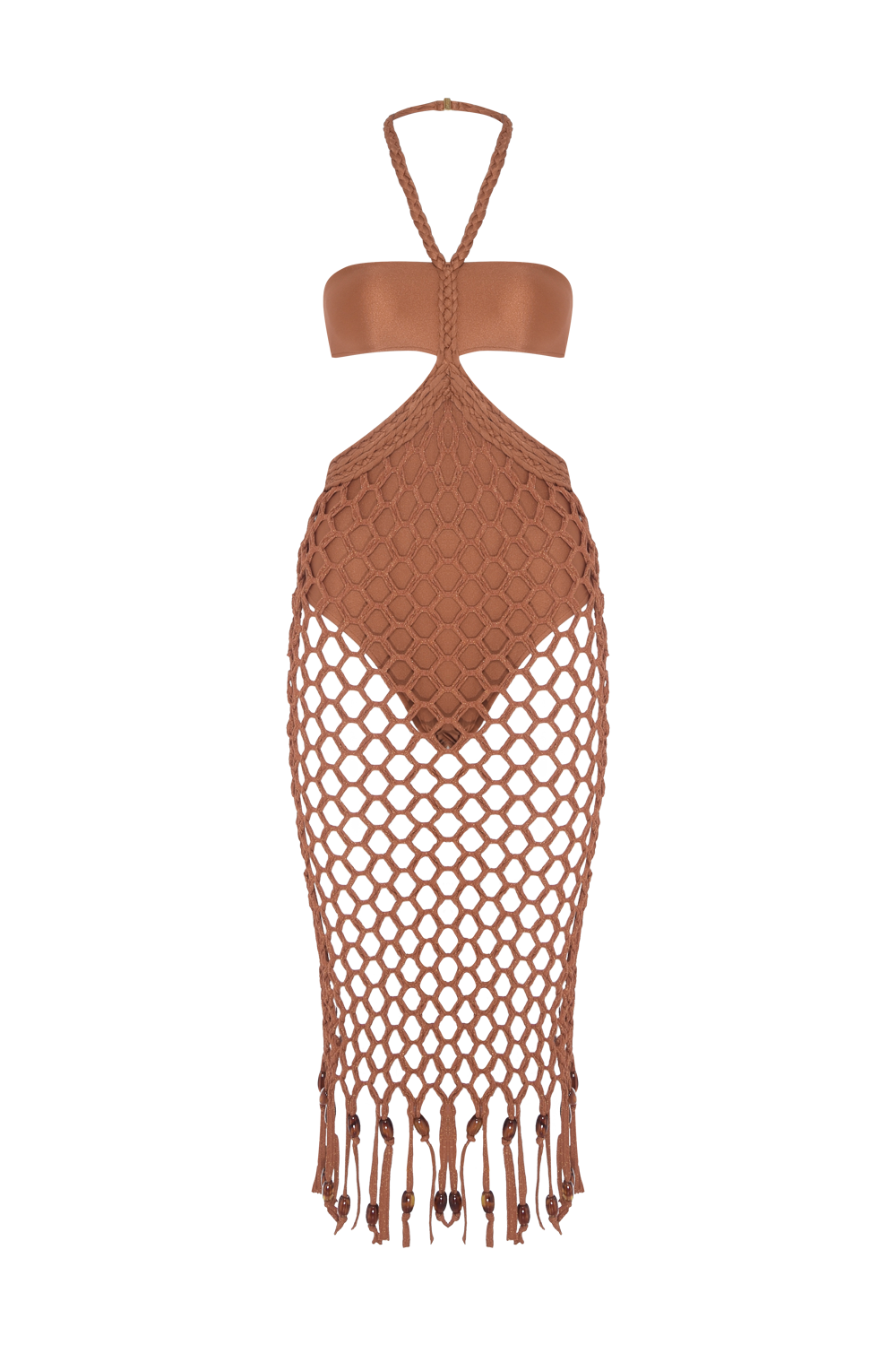 VESTIDO MÍDI TELA RENDA SUNSET MARROM