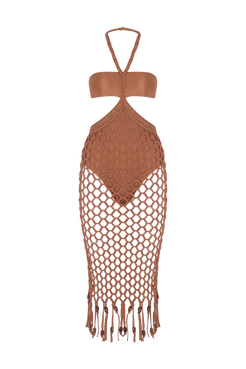 VESTIDO MÍDI TELA RENDA SUNSET MARROM