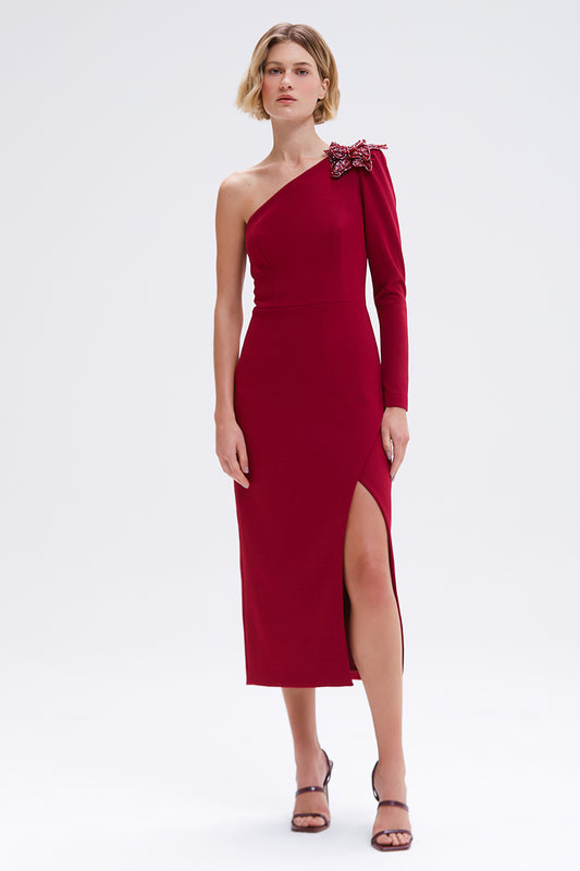 VESTIDO MIDI CREPE MYSTIQUE  VERMELHO ESCURO