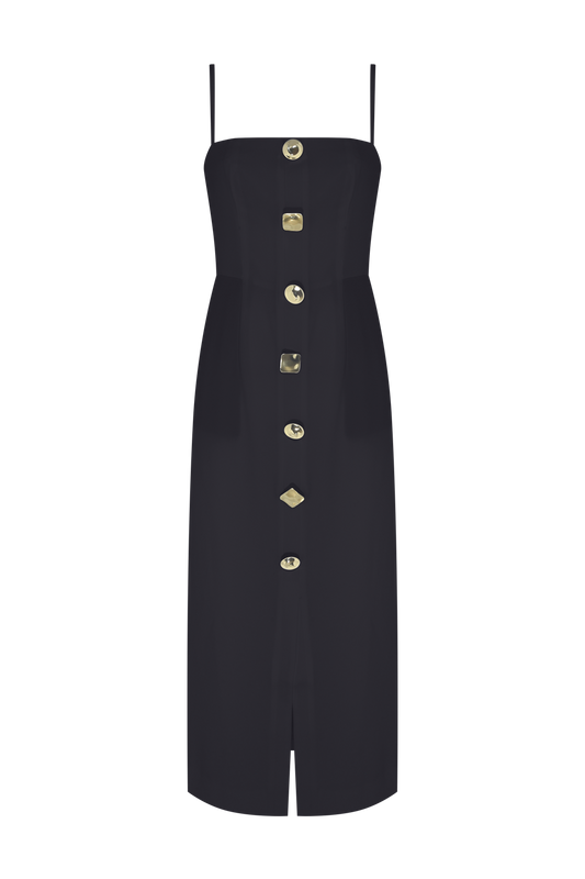 VESTIDO MIDI CREPE GOLDENTIME PRETO