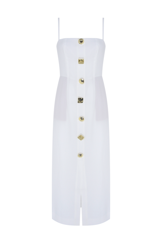 VESTIDO MIDI CREPE GOLDENTIME OFF WHITE
