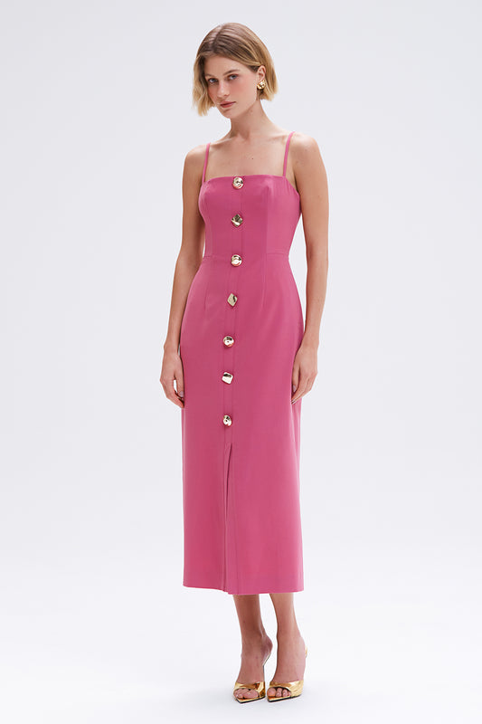 VESTIDO MIDI CREPE GOLDENTIME ROSA ESCURO