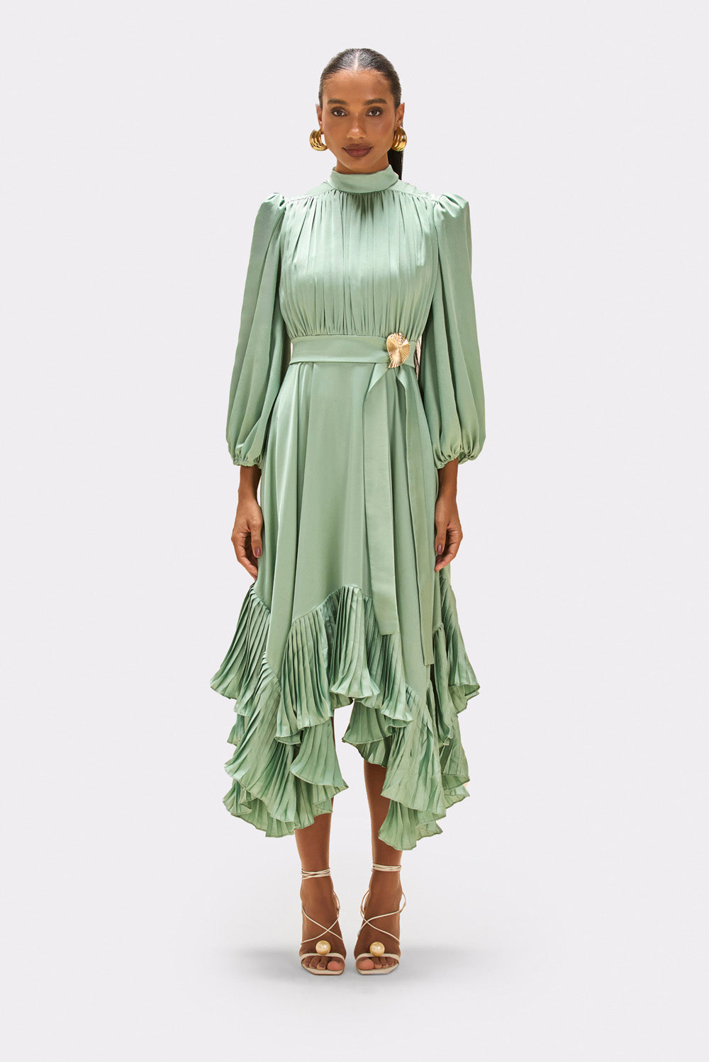 VESTIDO MIDI CETIM DREAM VERDE CLARO