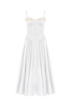 VESTIDO MIDI FLUTTER TRICOLINE OFF WHITE