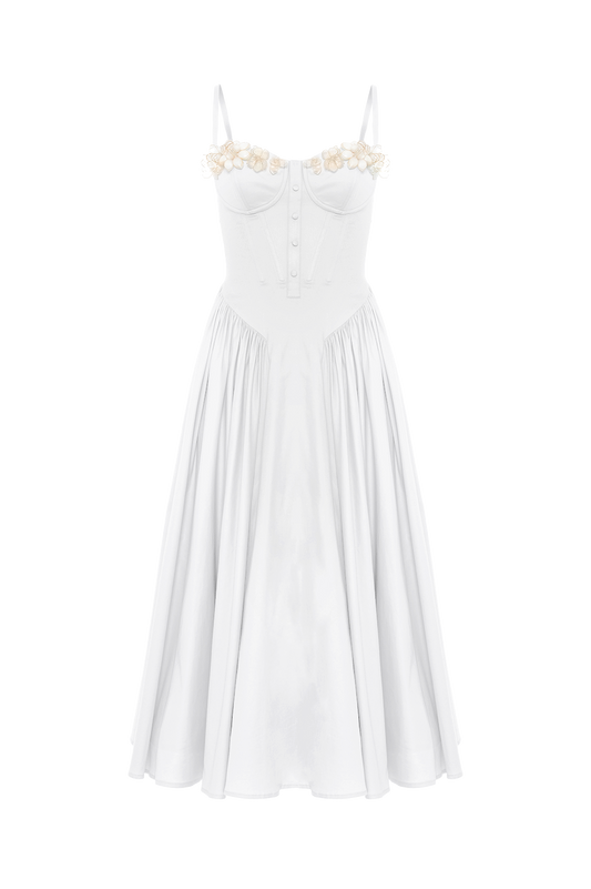 VESTIDO MIDI FLUTTER TRICOLINE  OFF WHITE