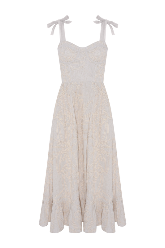 VESTIDO MIDI LINHO ASAS  BEGE