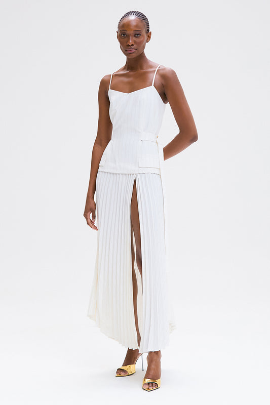 VESTIDO MIDI METALLIC STRIPE PULSE  OFF WHITE