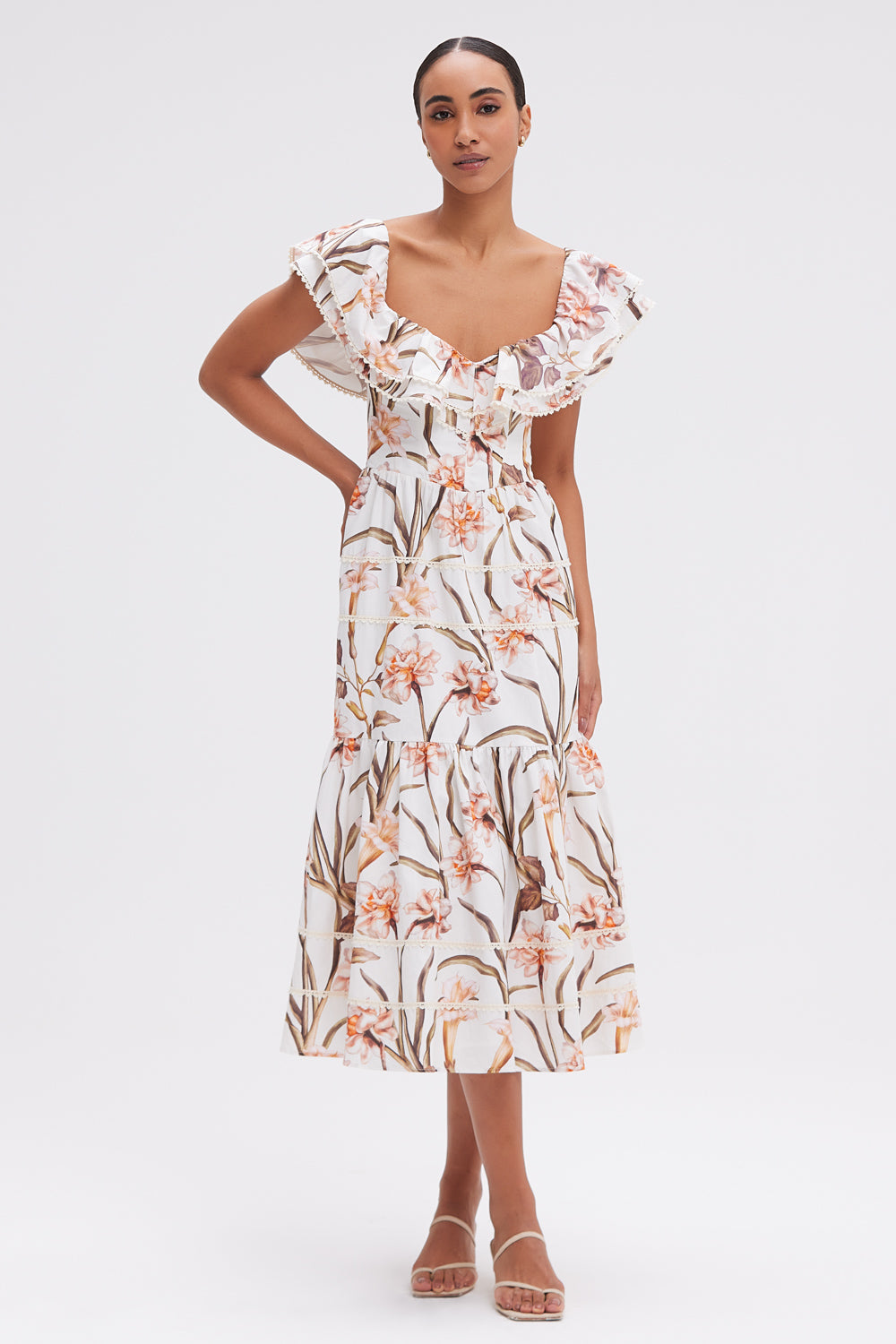 VESTIDO MIDI TRICOLINE NARCISSUS OFF WHITE