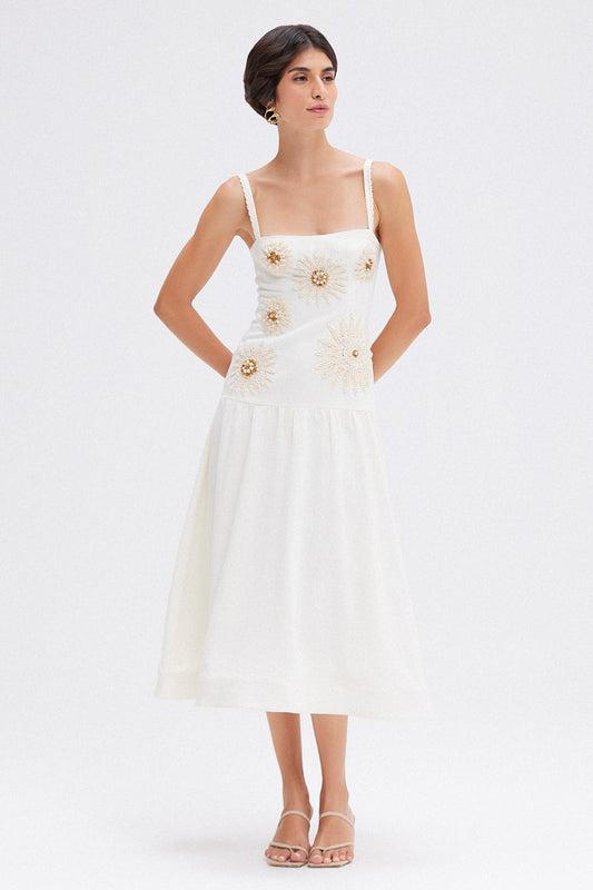 VESTIDO MIDI LINHO TROPIC OFF WHITE