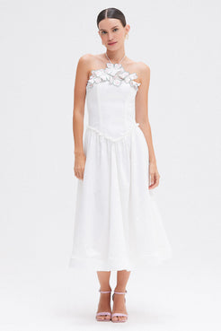 VESTIDO MIDI TRICOLINE BRUMA OFF WHITE