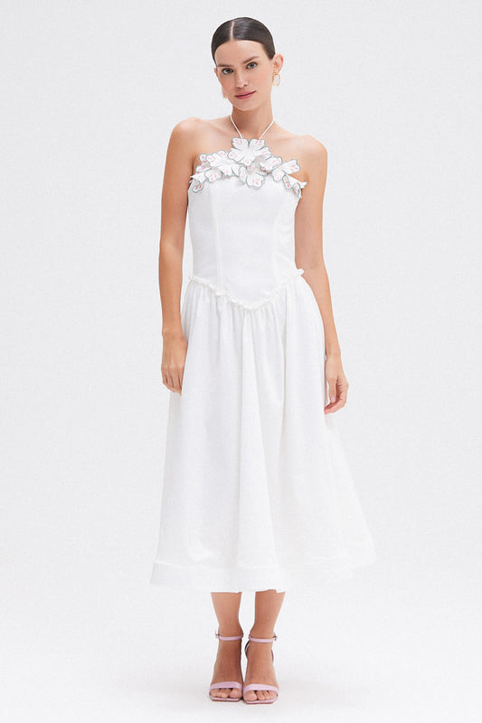 VESTIDO MIDI TRICOLINE BRUMA OFF WHITE