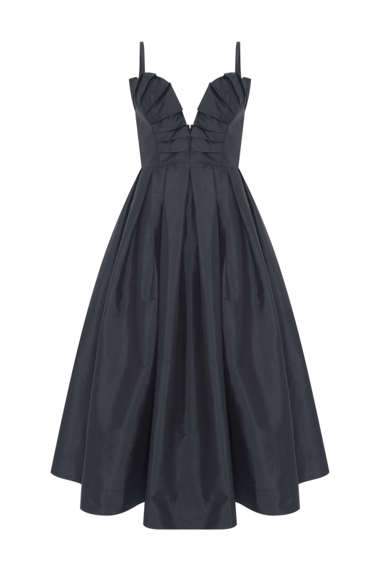 VESTIDO MIDI TAFETÁ BLOOM PRETO