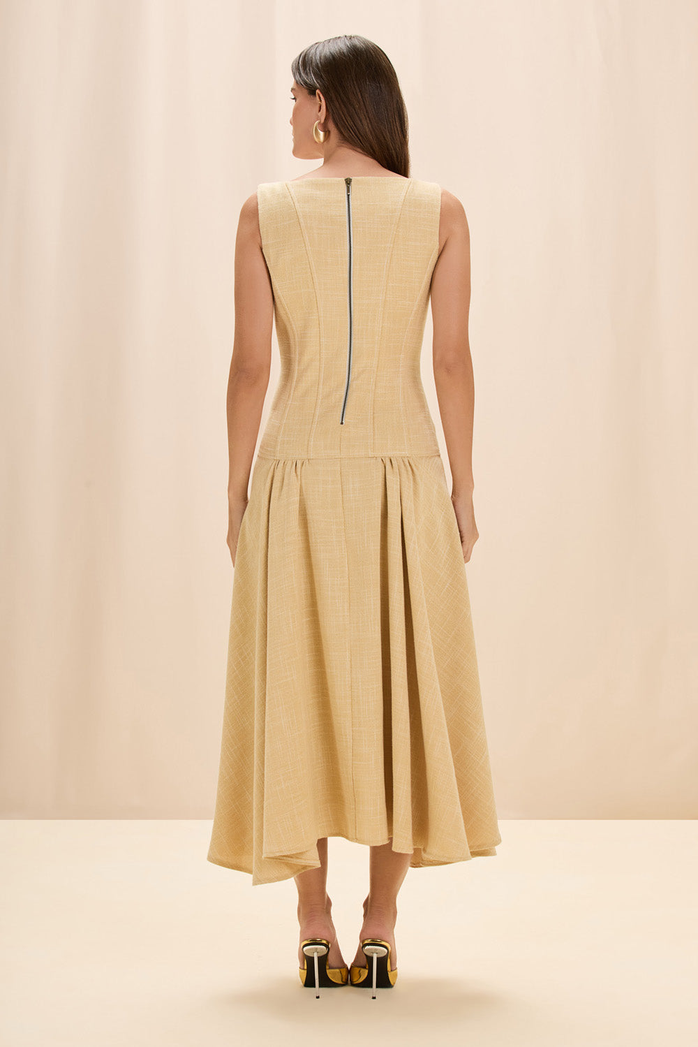 VESTIDO MIDI LINHO DUNA BEGE
