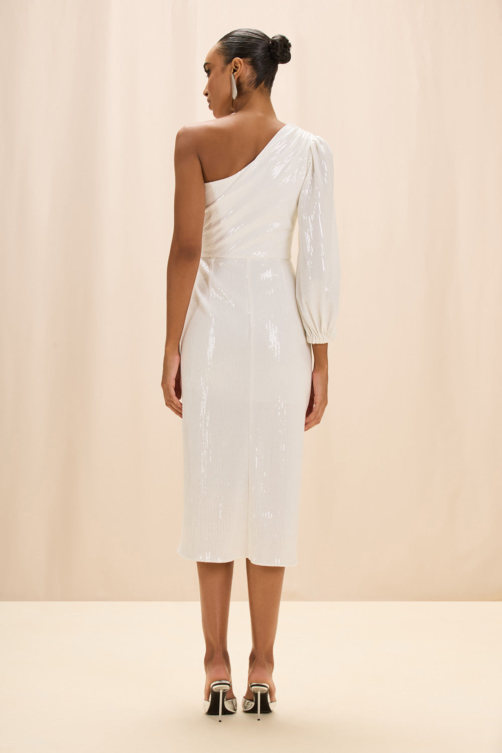 VESTIDO MIDI PAETÊ HALO OFF WHITE