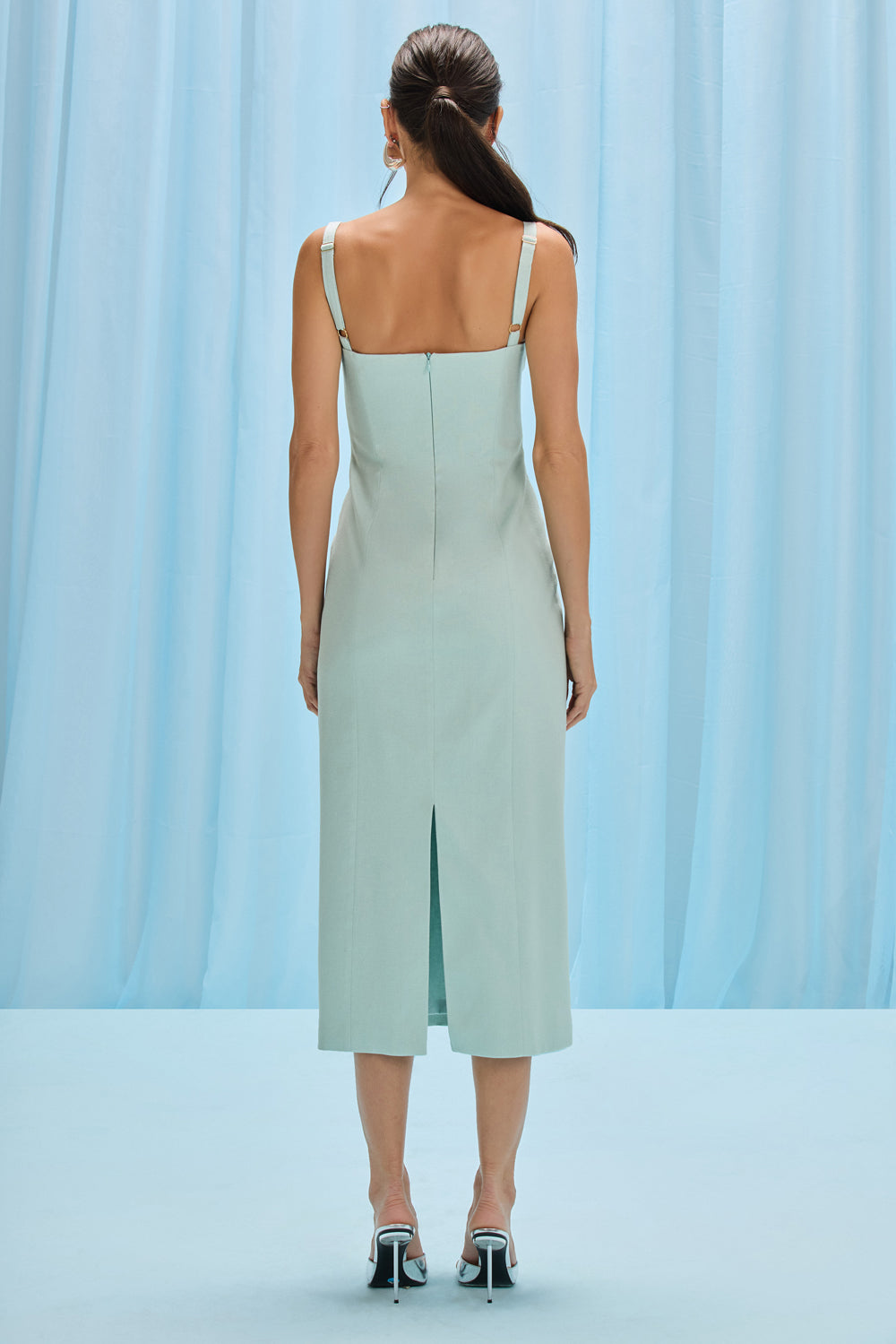VESTIDO MIDI LINHO ACQUA MIST AZUL ESVERDEADO