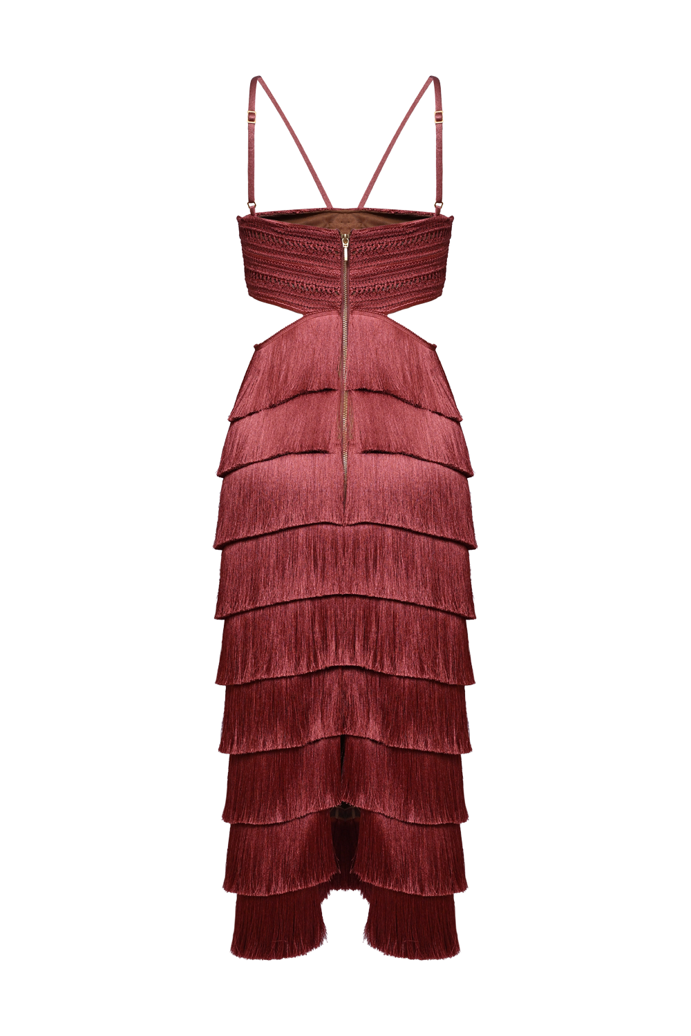 VESTIDO MIDI AMBER FRINGE MARROM