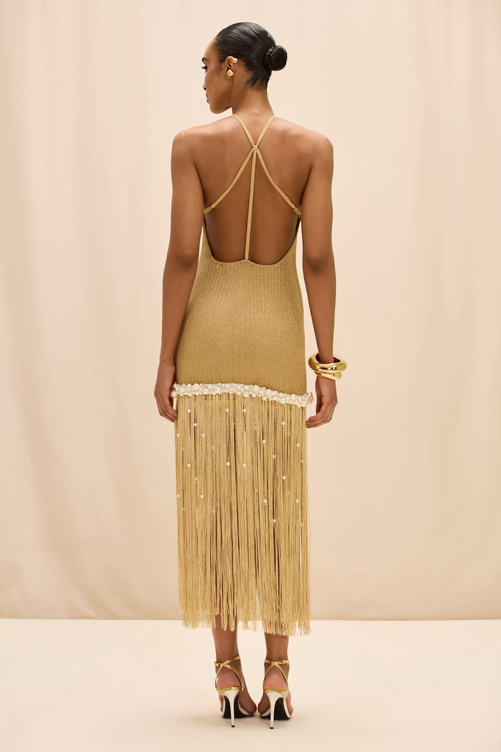 VESTIDO MIDI AUREA CROCHET DOURADO