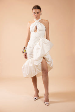 VESTIDO MIDI TAFETÁ TARSILA OFF WHITE