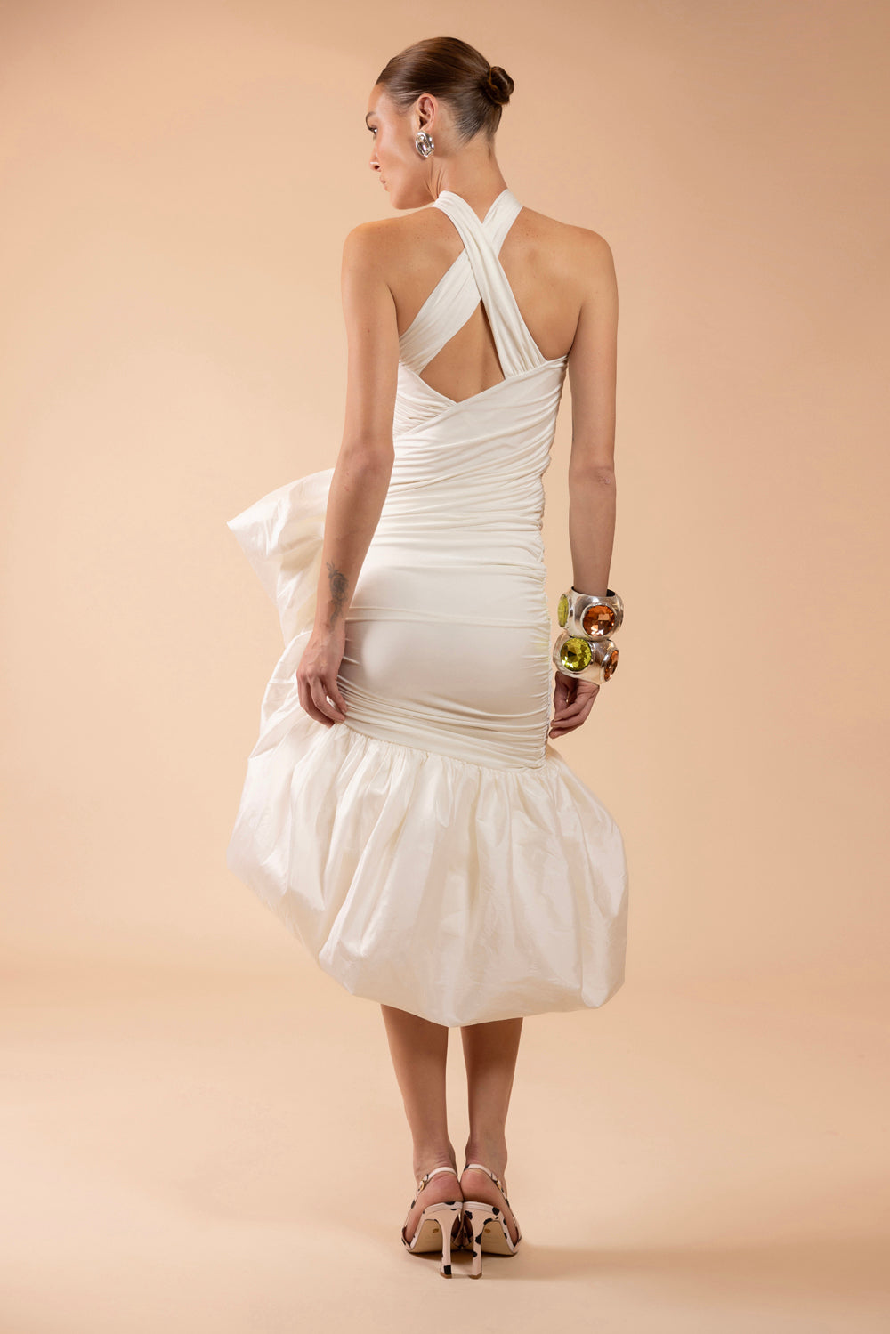 VESTIDO MIDI TAFETÁ TARSILA OFF WHITE