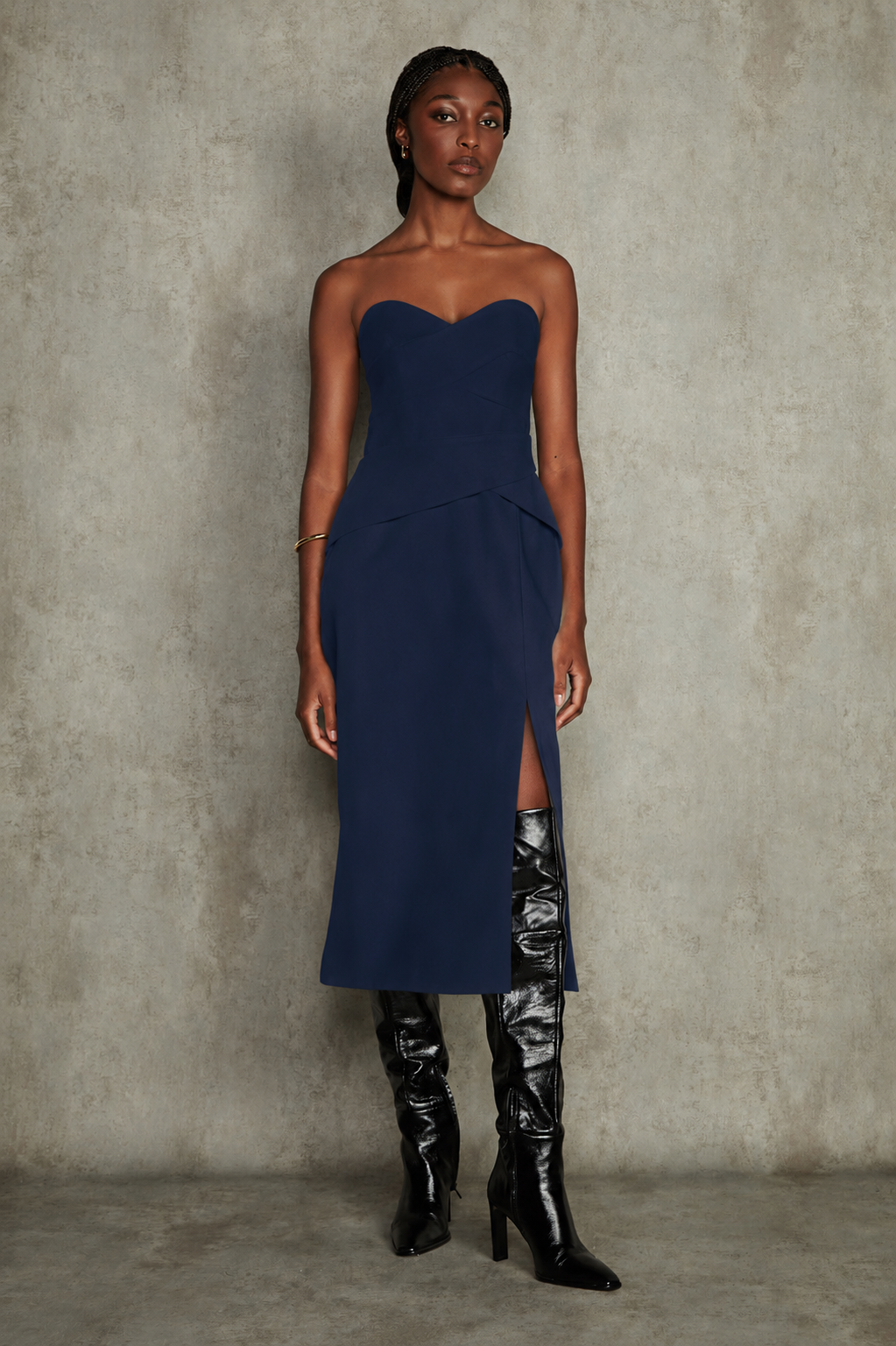VESTIDO MIDI CETIM OLGA AZUL MARINHO