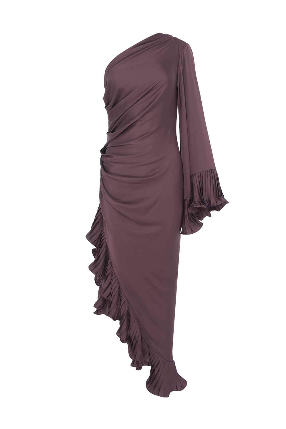 VESTIDO LONGO CETIM ISABEL MARROM