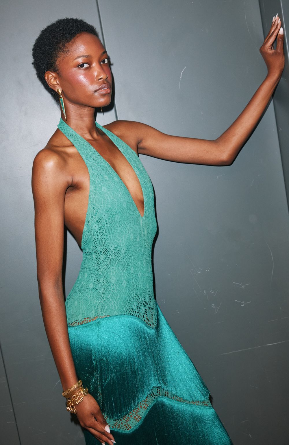 VESTIDO LONGO ESMERALDA FRINGES VERDE ESCURO