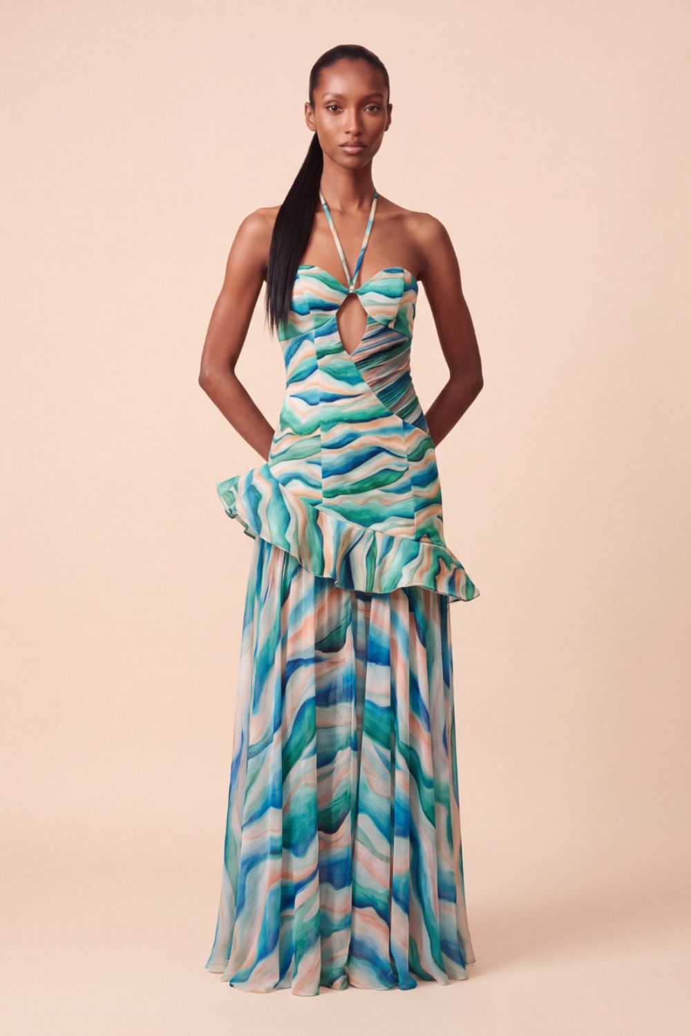 VESTIDO LONGO WAVES HALTER VERDE