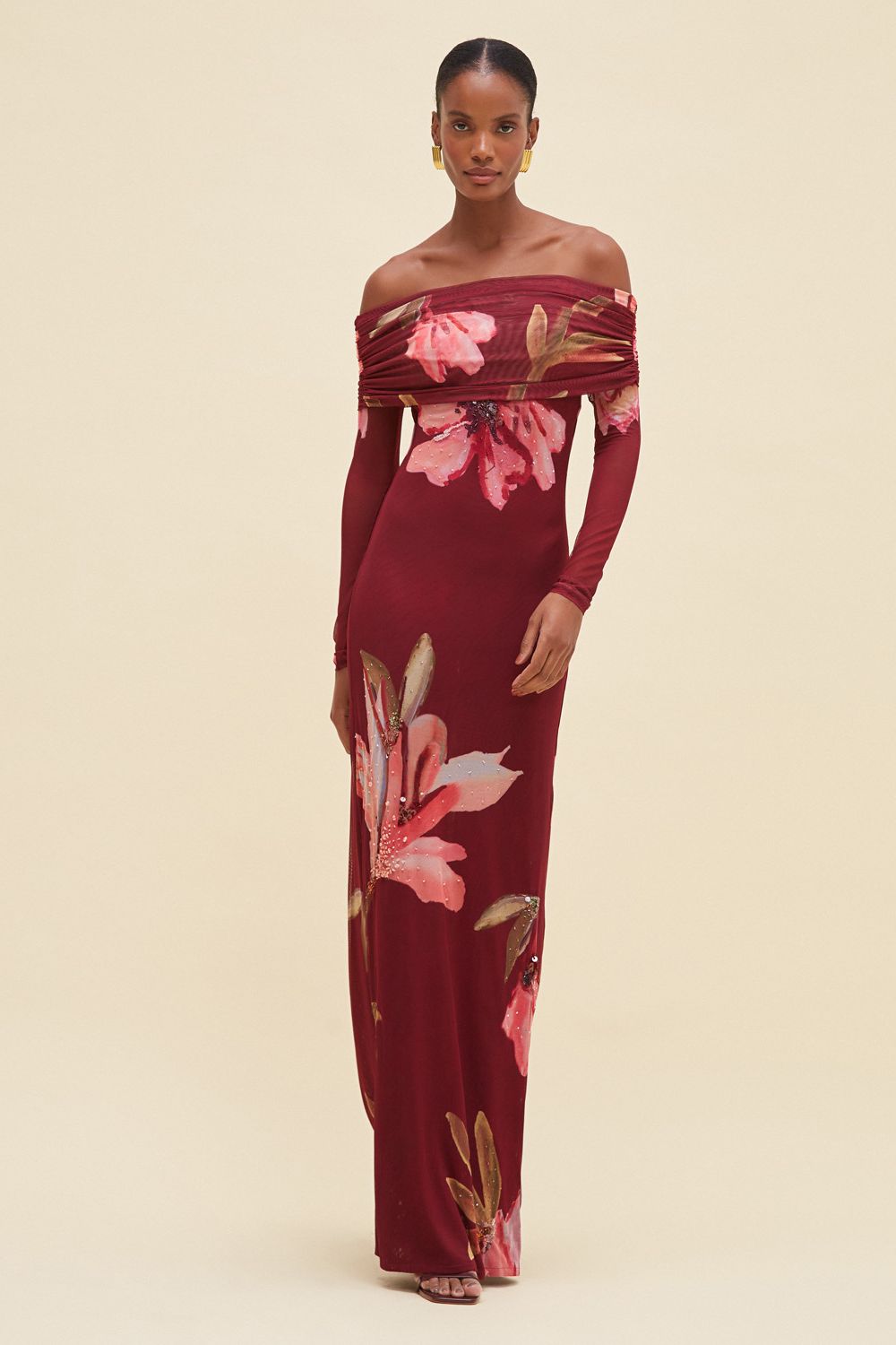 VESTIDO LONGO DELICATA VERMELHO ESCURO