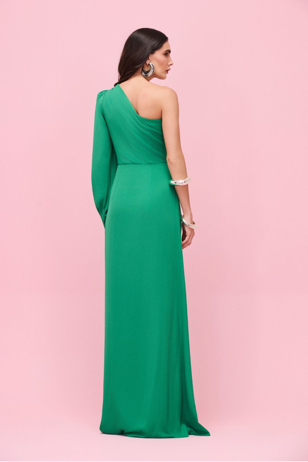 VESTIDO LONGO OMBRO ÚNICO CREPE GRACE  VERDE