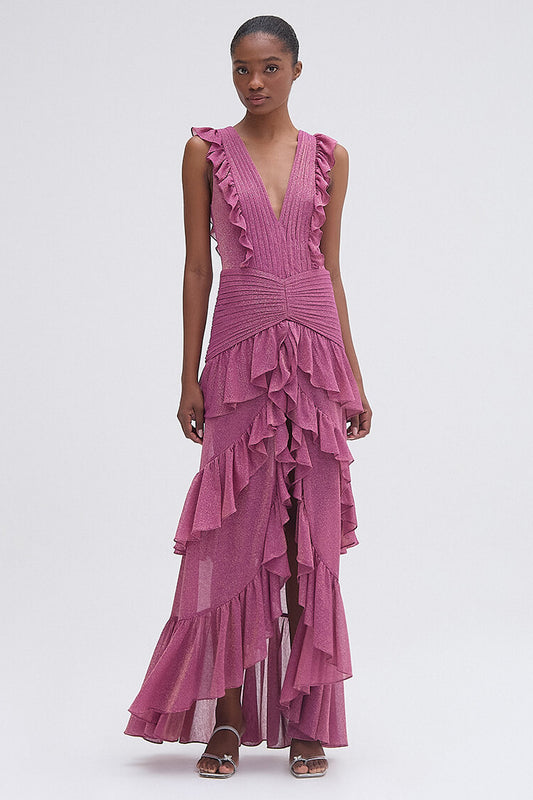 Vestido longo metallic intense lilas